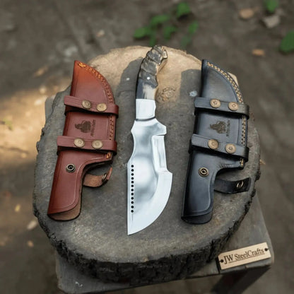 Handmade Carbon Steel Tracker Knife – Ram Horn or Wendi Wood Handle | Heavy Duty Hunting &amp; Camping Knife | JW SteelCrafts