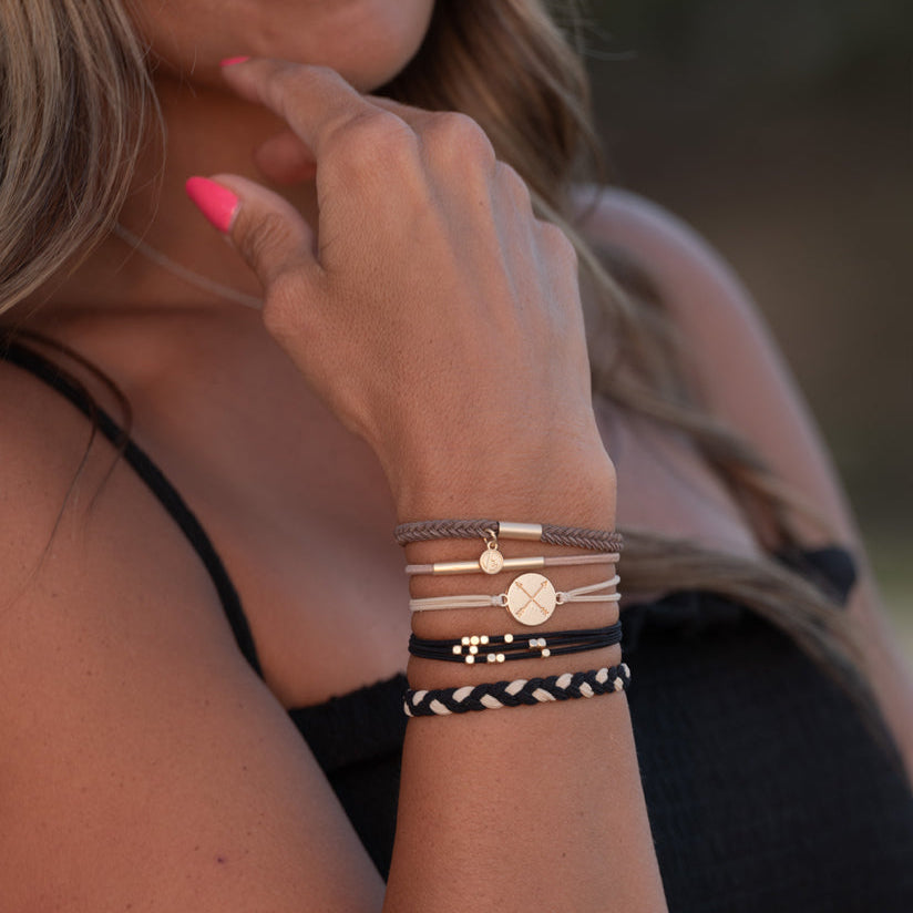 "Focus" Blacks and Golds with Arrow Charm Hair Tie Bracelets