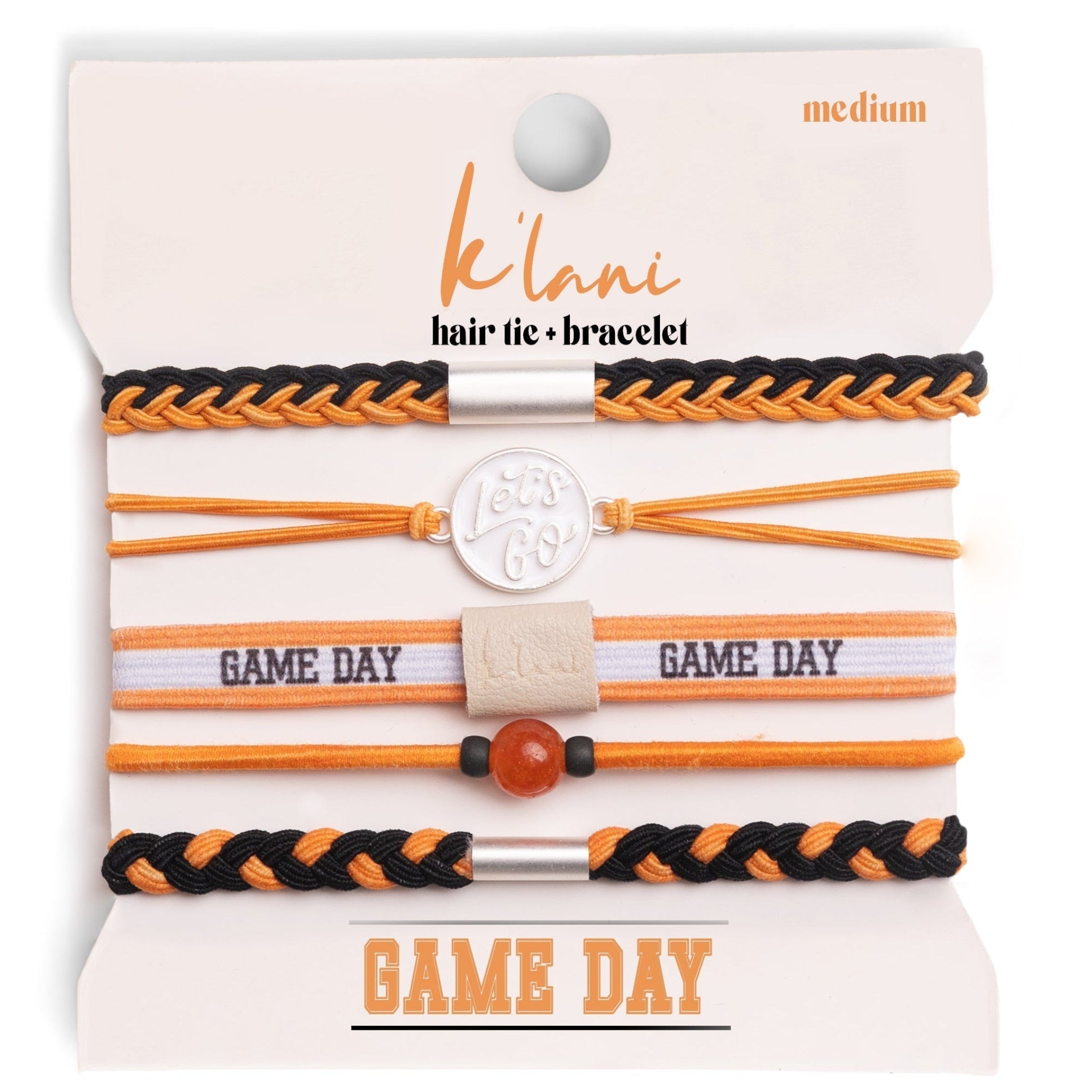 "Game Day" Orange &amp; Black Hair Tie Bracelets