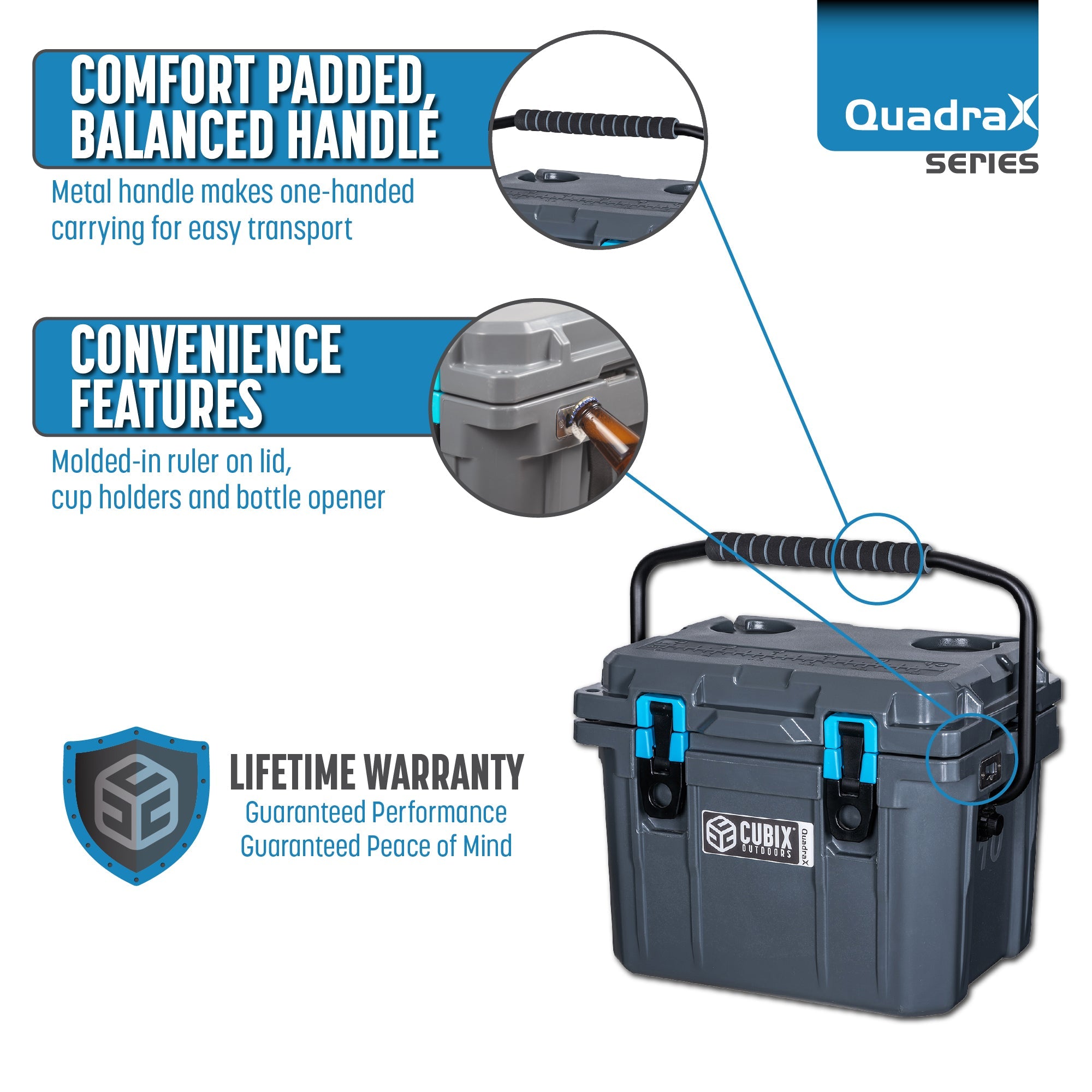 QuadraX 10QT Personal Cooler – Rotomolded Hard Cooler with 72-Hr Ice Retention &amp; Lifetime Warranty