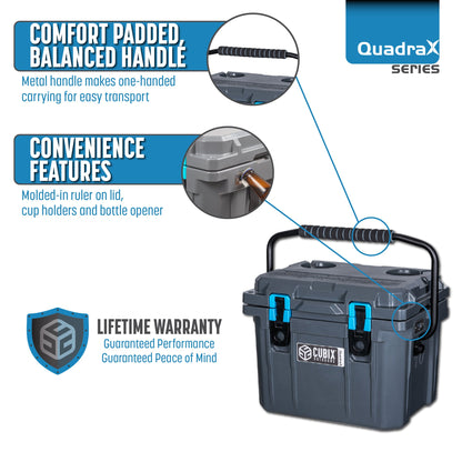 QuadraX 10QT Personal Cooler – Rotomolded Hard Cooler with 72-Hr Ice Retention &amp; Lifetime Warranty