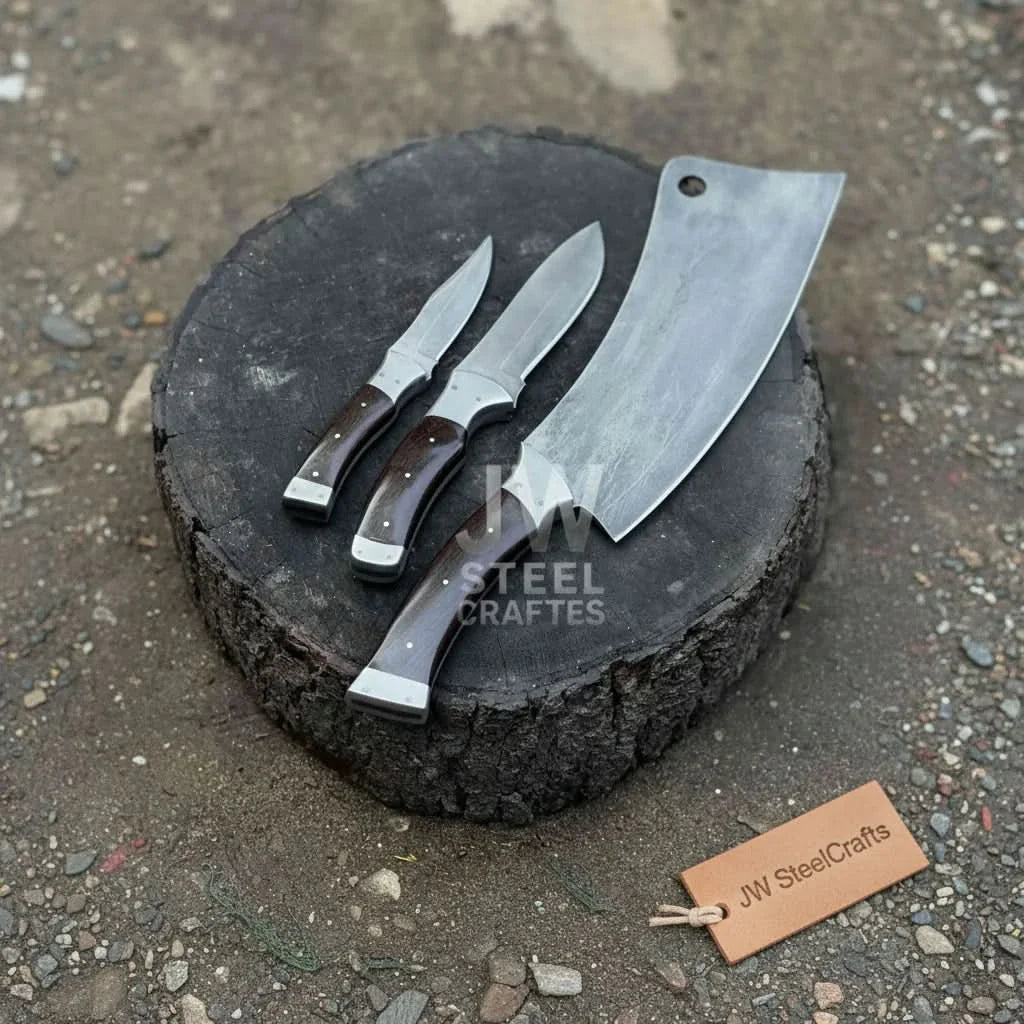Hand-Forged 3-Piece Kitchen Knife Set with  Dark Rosewood Handles