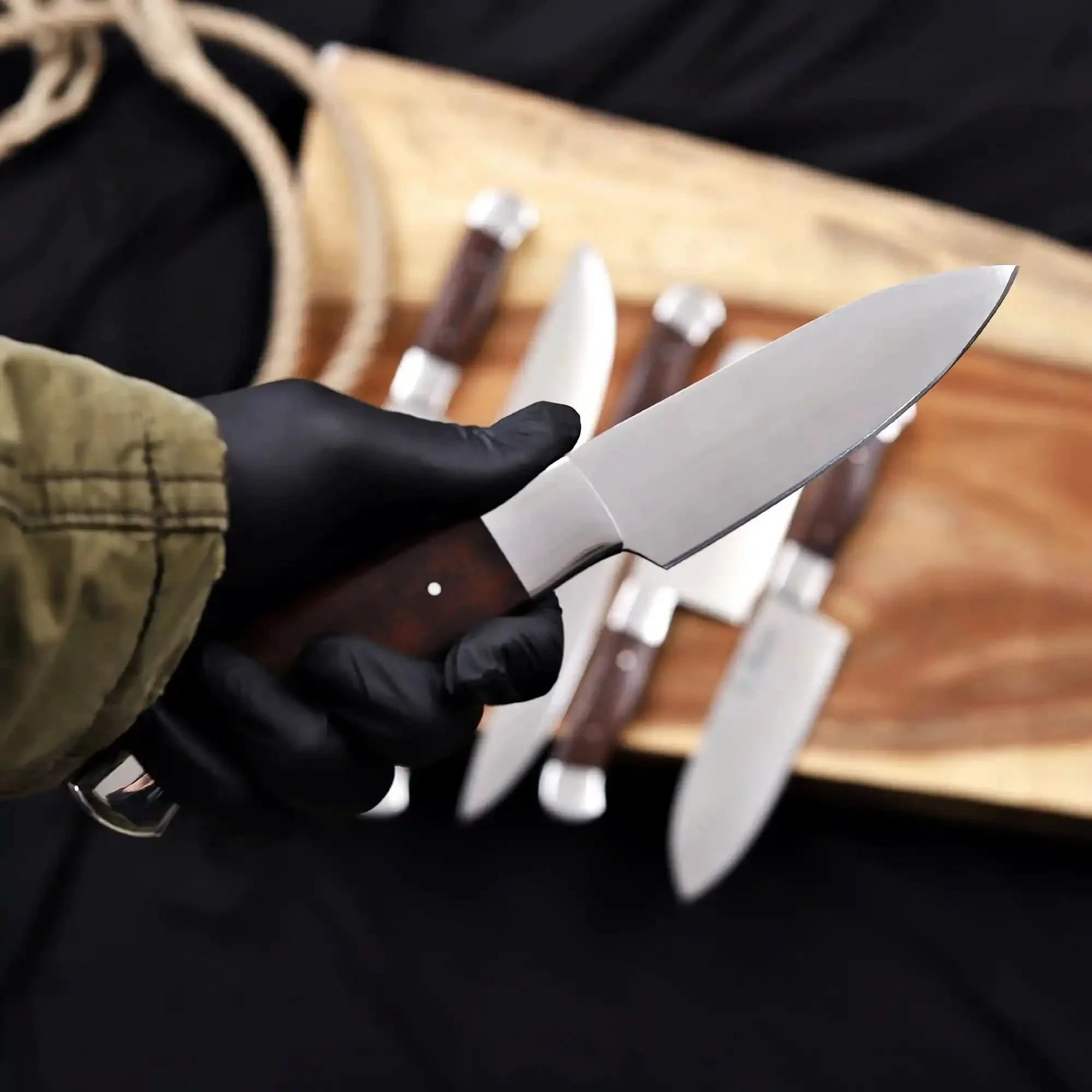 Handmade 6 Piece Chef Knife Set with Leather Roll – Full Tang Kitchen Knives Set with Cleaver, Chef, Santoku, Utility &amp; Paring