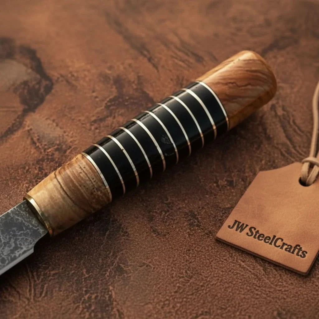 Damascus Kiritsuke Gyuto Chef Knife 12” – Olive Wood &amp; Black Resin Handle with Brass Spacers | Full Tang Japanese Hybrid Knife