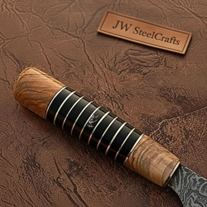 Damascus Kiritsuke Gyuto Chef Knife 12” – Olive Wood &amp; Black Resin Handle with Brass Spacers | Full Tang Japanese Hybrid Knife
