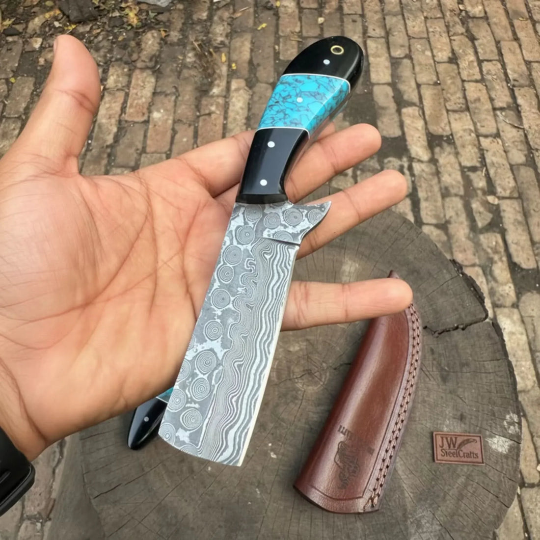 Handmade Damascus Skinner 7”–8” Knife Set Cowboy Ranch Blades Turquoise Handle with Sheath