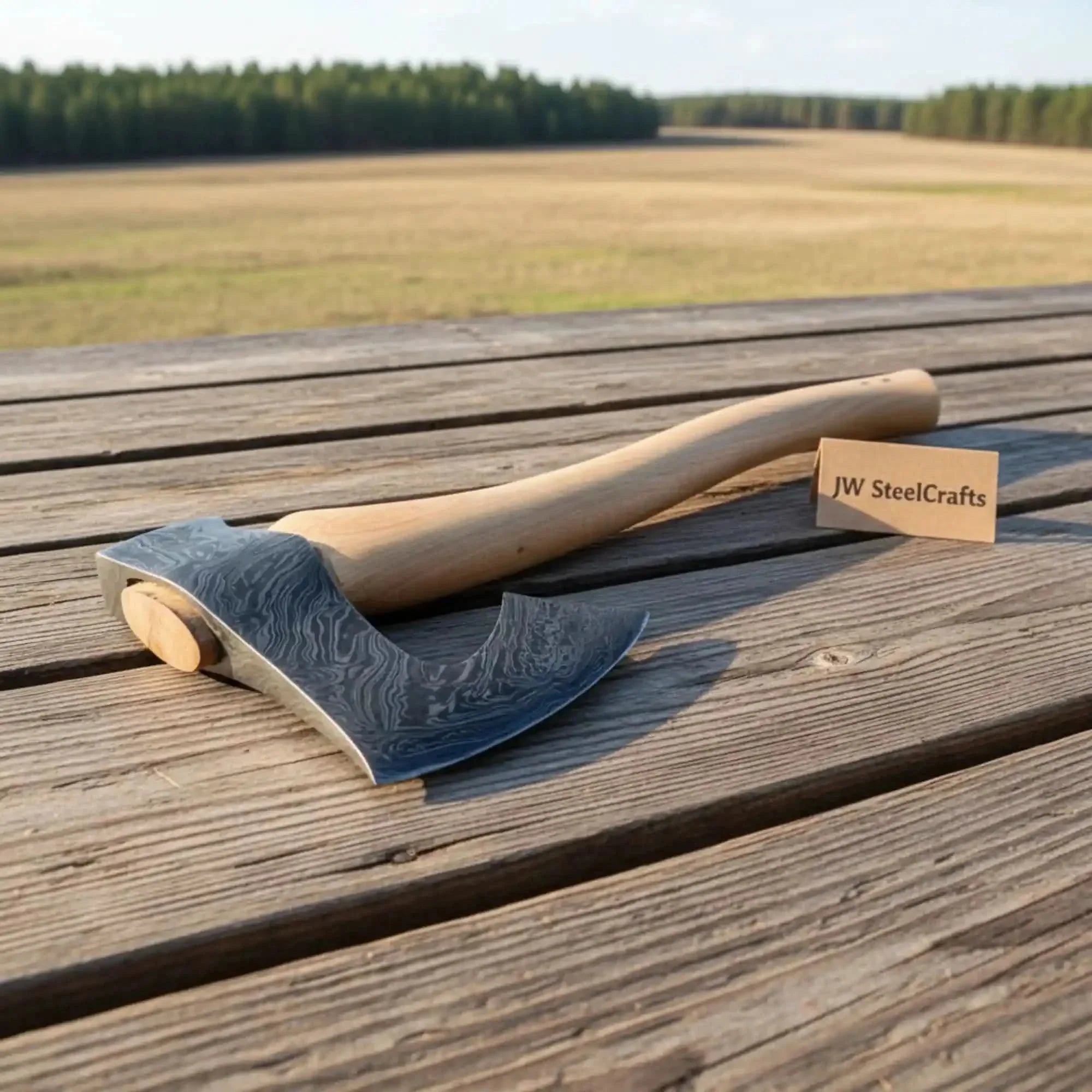 Handmade Damascus Steel Hatchet Wood Handle Durable Camping Bushcraft Axe