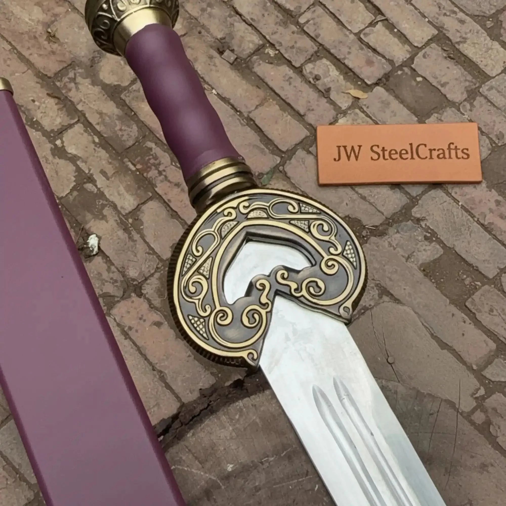 Handmade Medieval Knight Sword Replica | Polished Carbon Steel, Leather Handle &amp; Wooden Scabbard