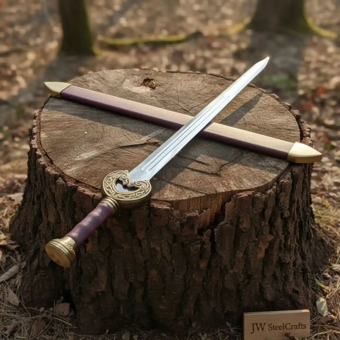 Handmade Medieval Knight Sword Replica | Polished Carbon Steel, Leather Handle &amp; Wooden Scabbard
