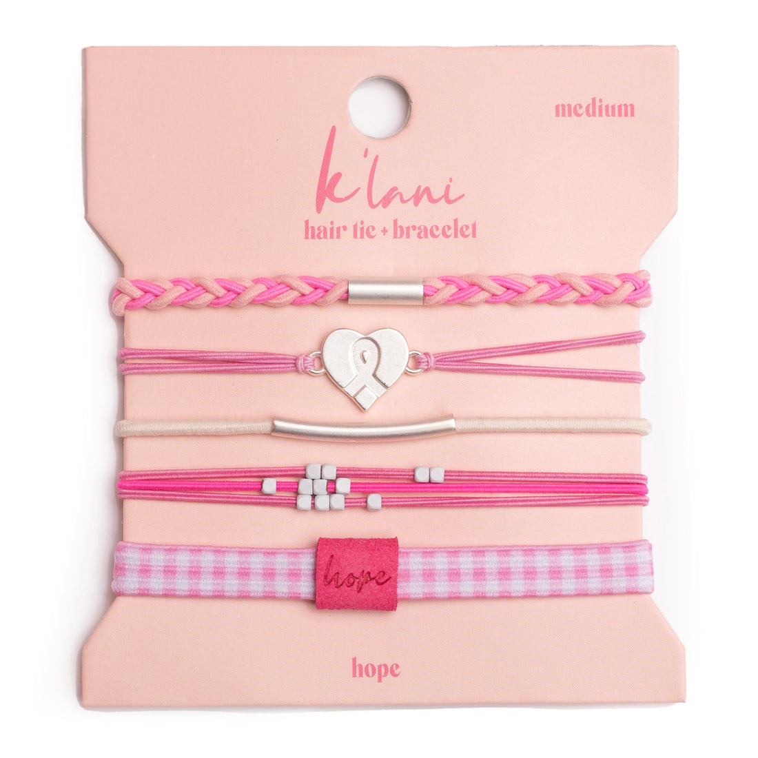 "Hope" Silver &amp; Pink Breast Cancer Awareness Hair Tie Bracelets
