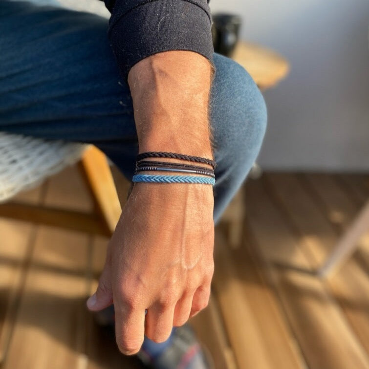 "Hustle" Solid Black, Brown &amp; Blue Hair Tie Bracelets