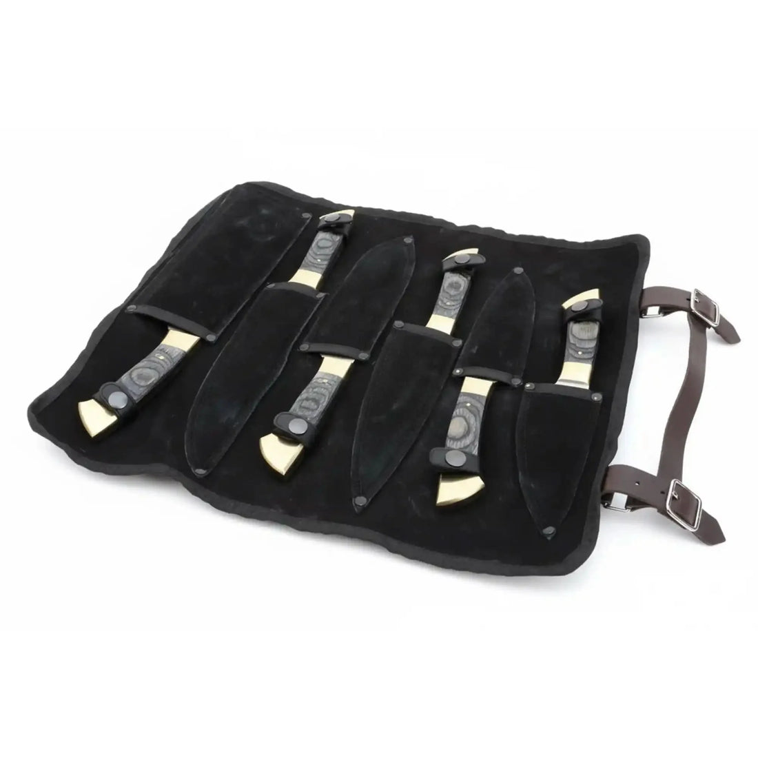 J2 Steel Mirror Polished Kitchen Knife Set with Black Pakka Wood Handles