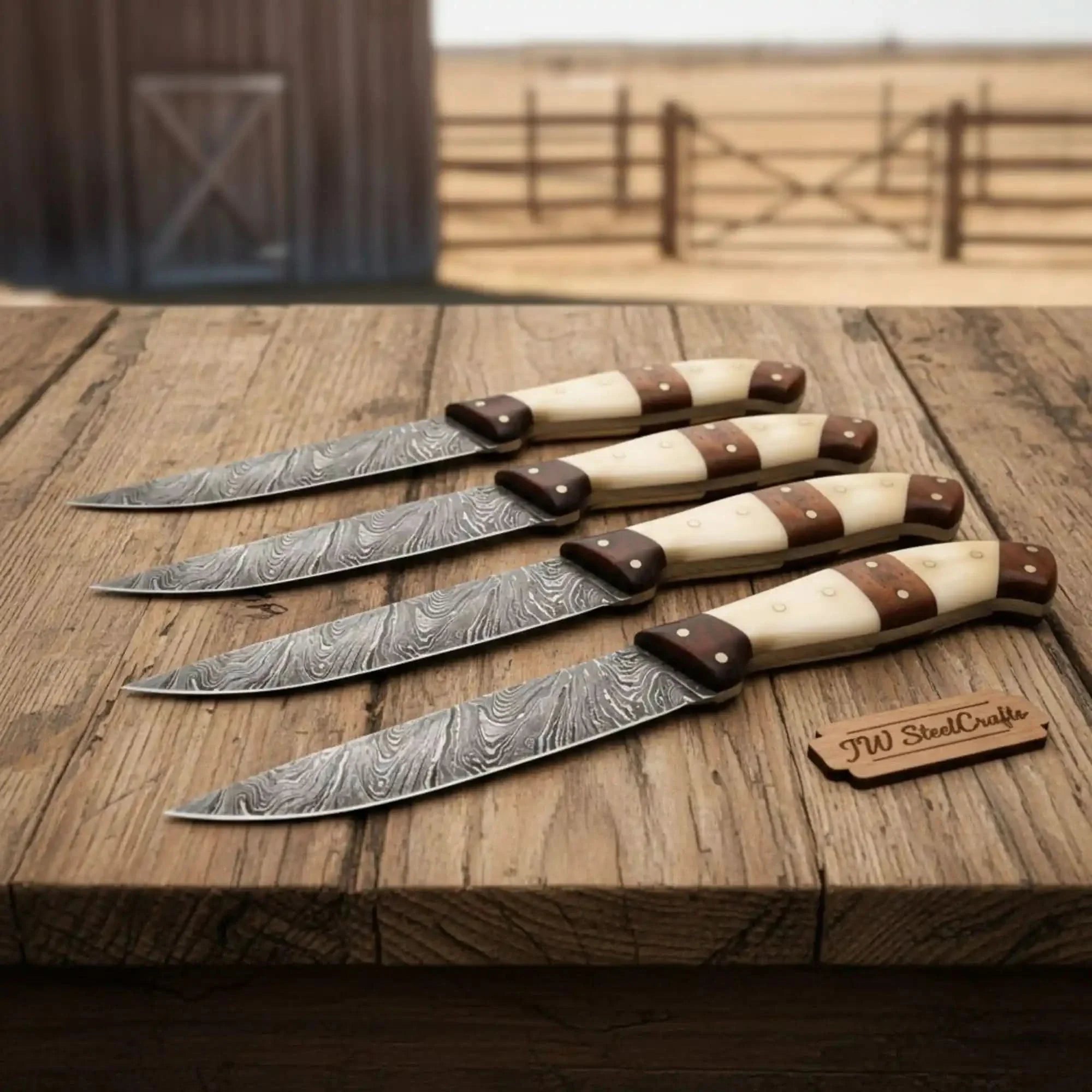 5-Piece Handmade Damascus Steak Knife Set, Bone &amp; Rosewood Handle, Premium Dining Knives