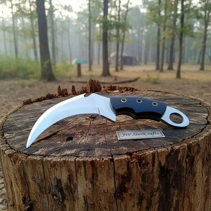 Damascus Steel Karambit Pair, Stag Horn &amp; Wood Handle, 9-inch Blade