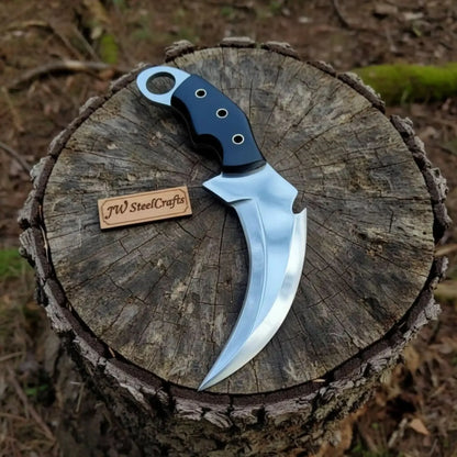 Damascus Steel Karambit Pair, Stag Horn &amp; Wood Handle, 9-inch Blade