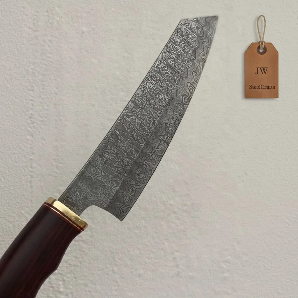 8” Ladder Pattern Damascus Gyuto Chef Knife with Rosewood Handle &amp; Brass Bolster