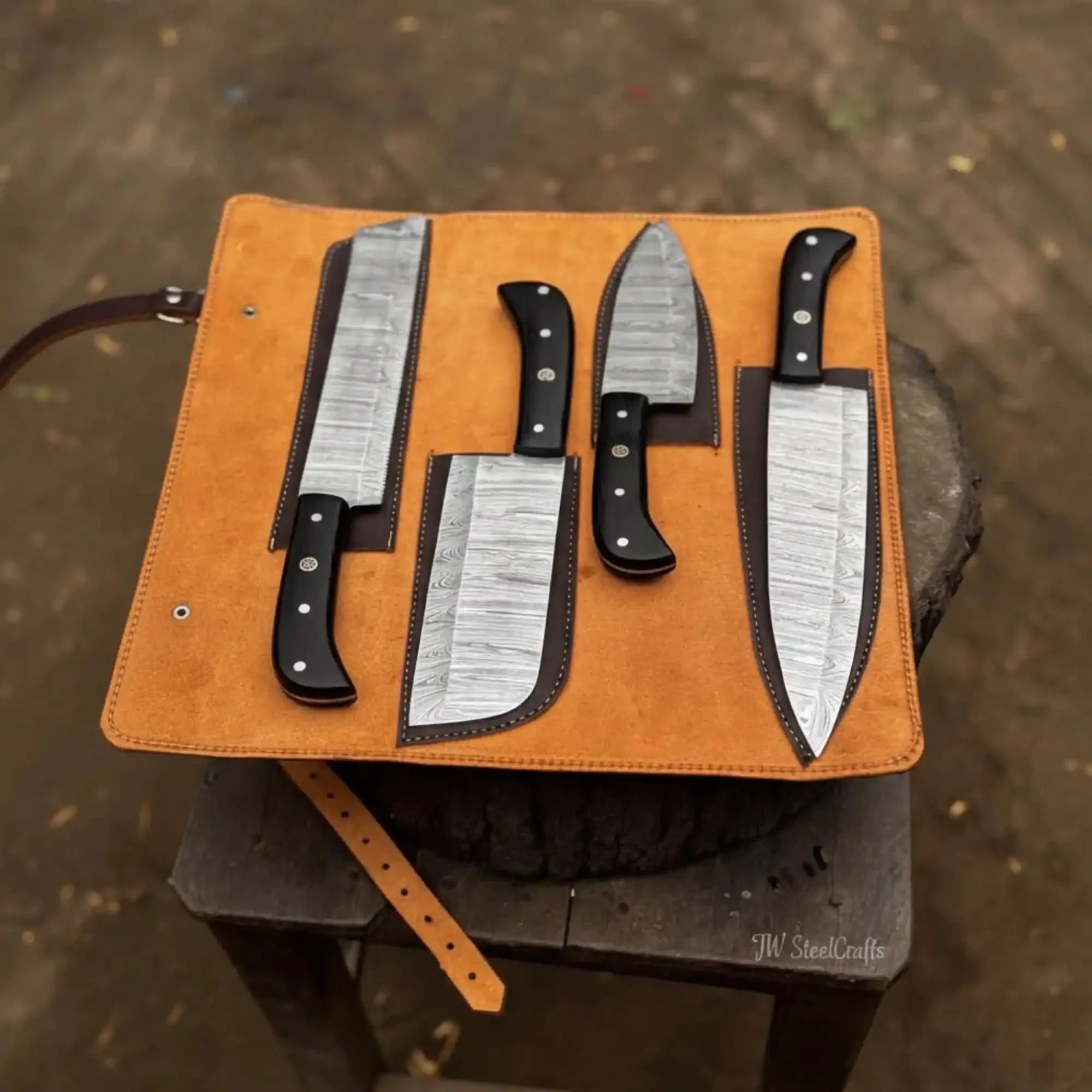 4-Piece Damascus Steel Kitchen Knife Set — Chef, Santoku, Cleaver &amp; Utility