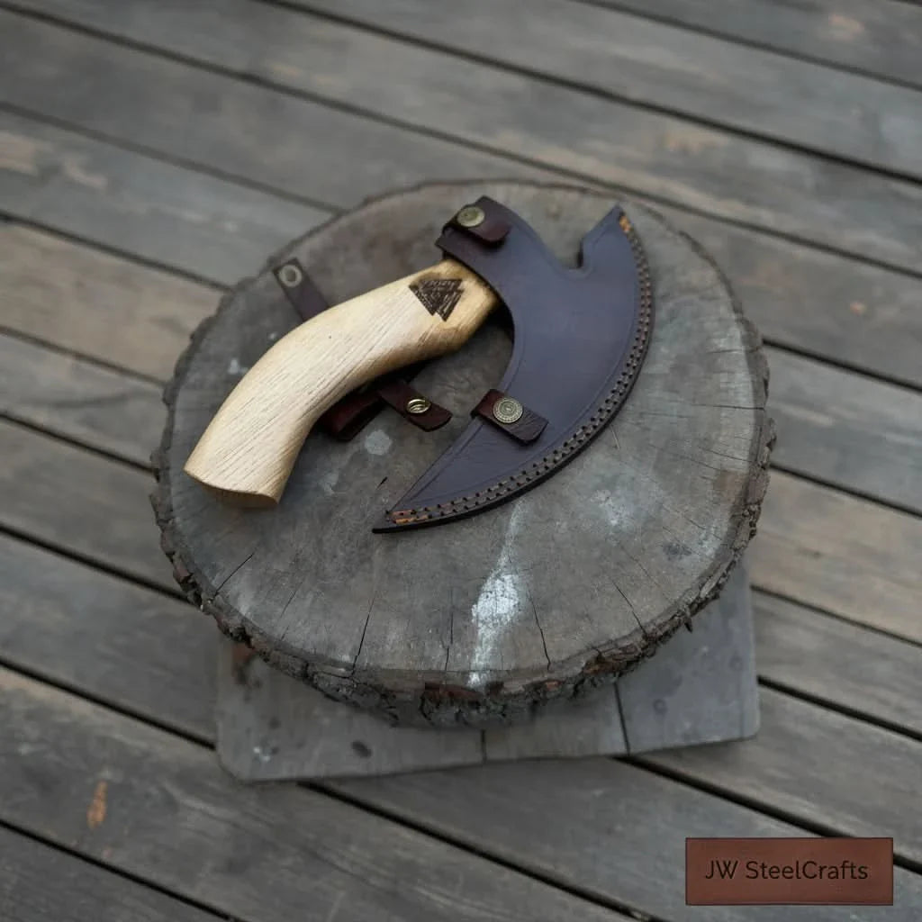 Product: Viking Style Engraved Bearded Axe – Oak Wood Handle
