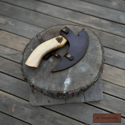 Product: Viking Style Engraved Bearded Axe – Oak Wood Handle