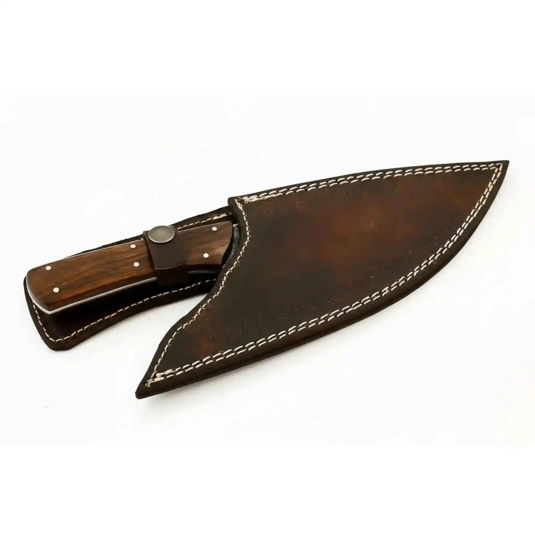 Handmade Fire Pattern Damascus Camp Utility Knife – 12” Fixed Blade with Rosewood Handle &amp; Leather Sheath