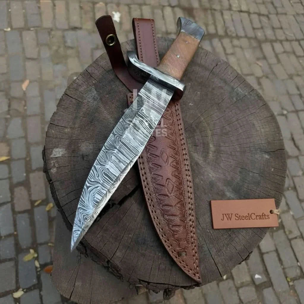 Handcrafted Frontier Bowie Knife with Lace Wood Coffin Handle
