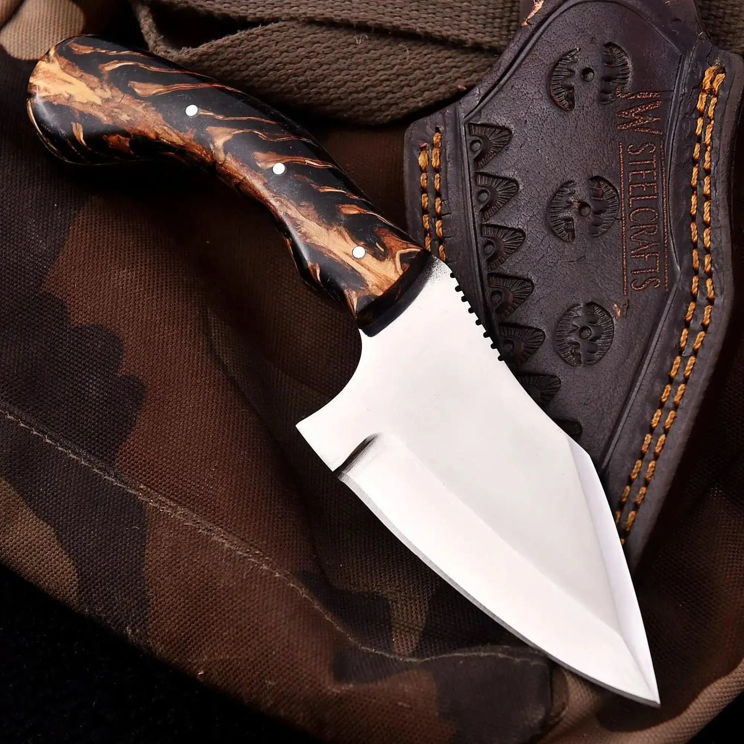 Pinecone Handle Fixed Blade Knife – 4” Stainless Steel Blade | JW SteelCrafts