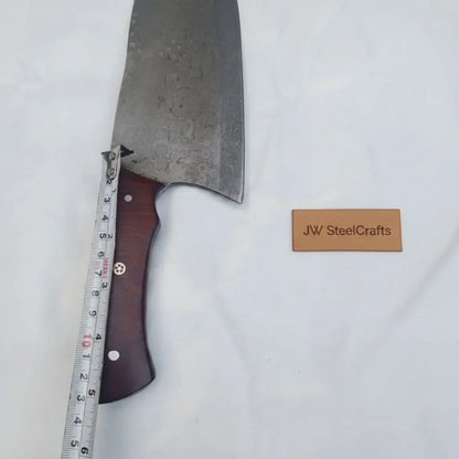 11-Inch Raindrop Damascus Chinese Vegetable Cleaver —  Rosewood Handle &amp; Lanyard Hole