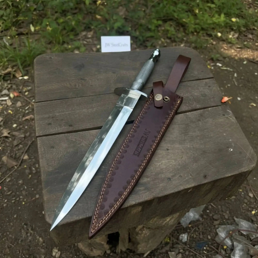 Silver Wire Medieval Quillon Dagger | Mirror Polish Handmade Steel Blade