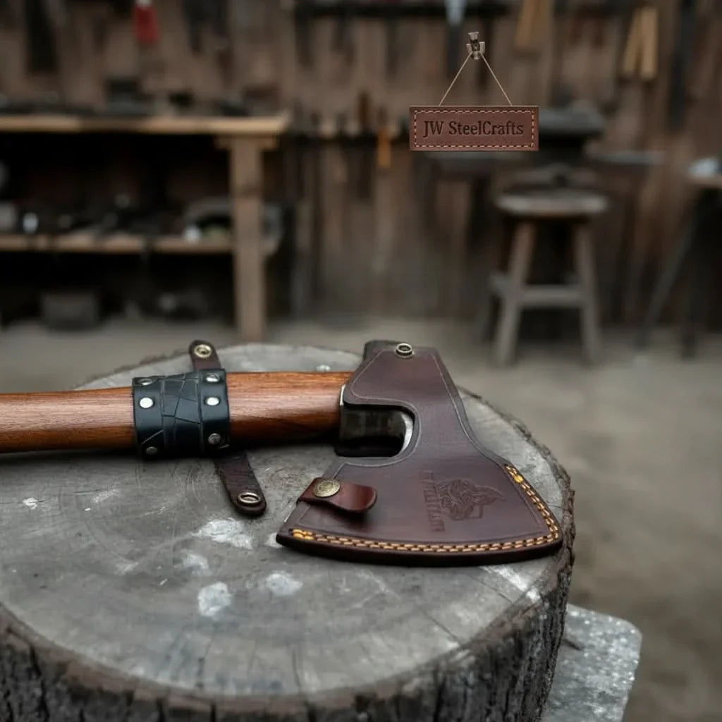 Viking Axe with Leather Wrapped Handle &amp; Engraved Head – JW SteelCrafts