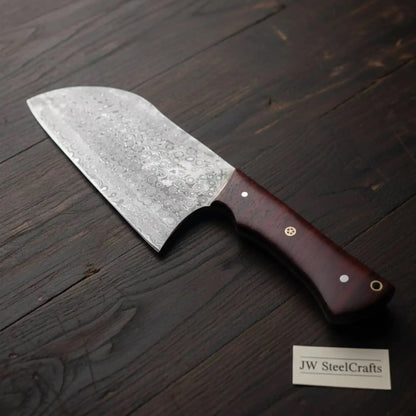 11-Inch Raindrop Damascus Chinese Vegetable Cleaver —  Rosewood Handle &amp; Lanyard Hole