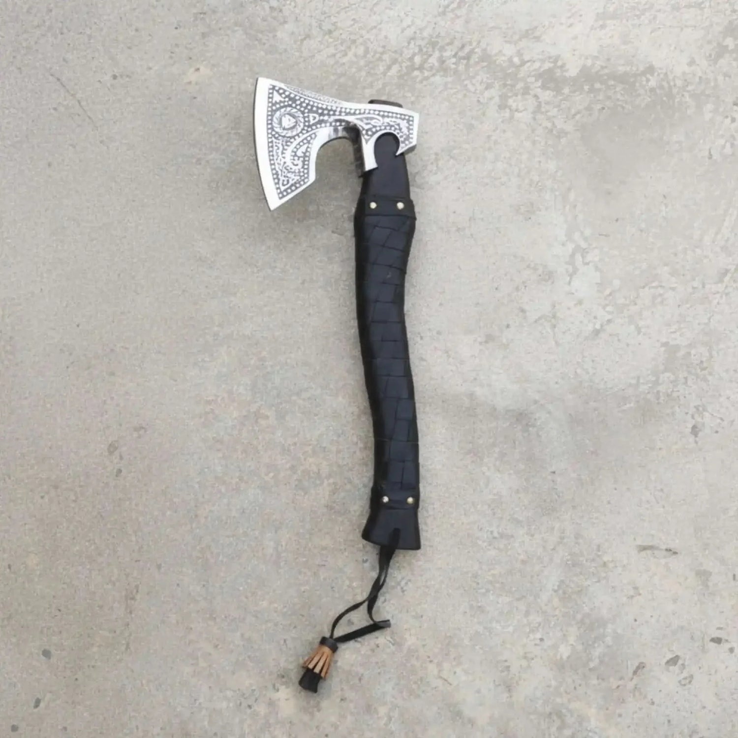 Handmade Viking Axe with High Carbon Steel Blade, Custom Engraving and Leather Sheath