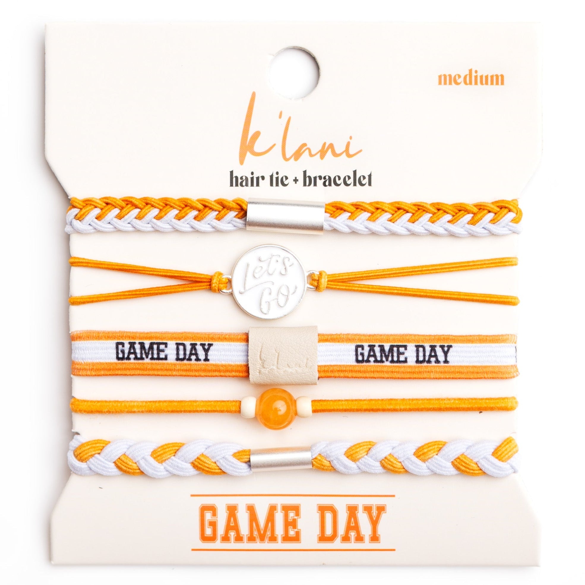 "Game Day" Orange &amp; White Hair Tie Bracelets