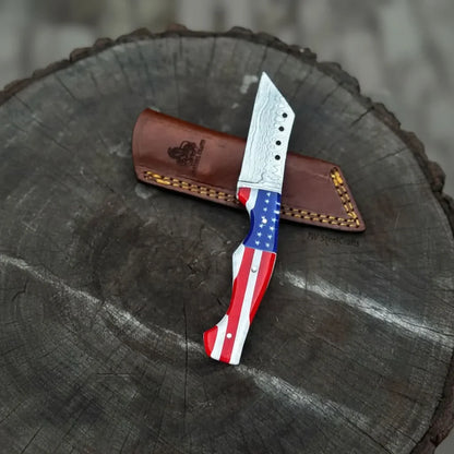 American Flag Handle Damascus Tanto Knife | JW SteelCrafts