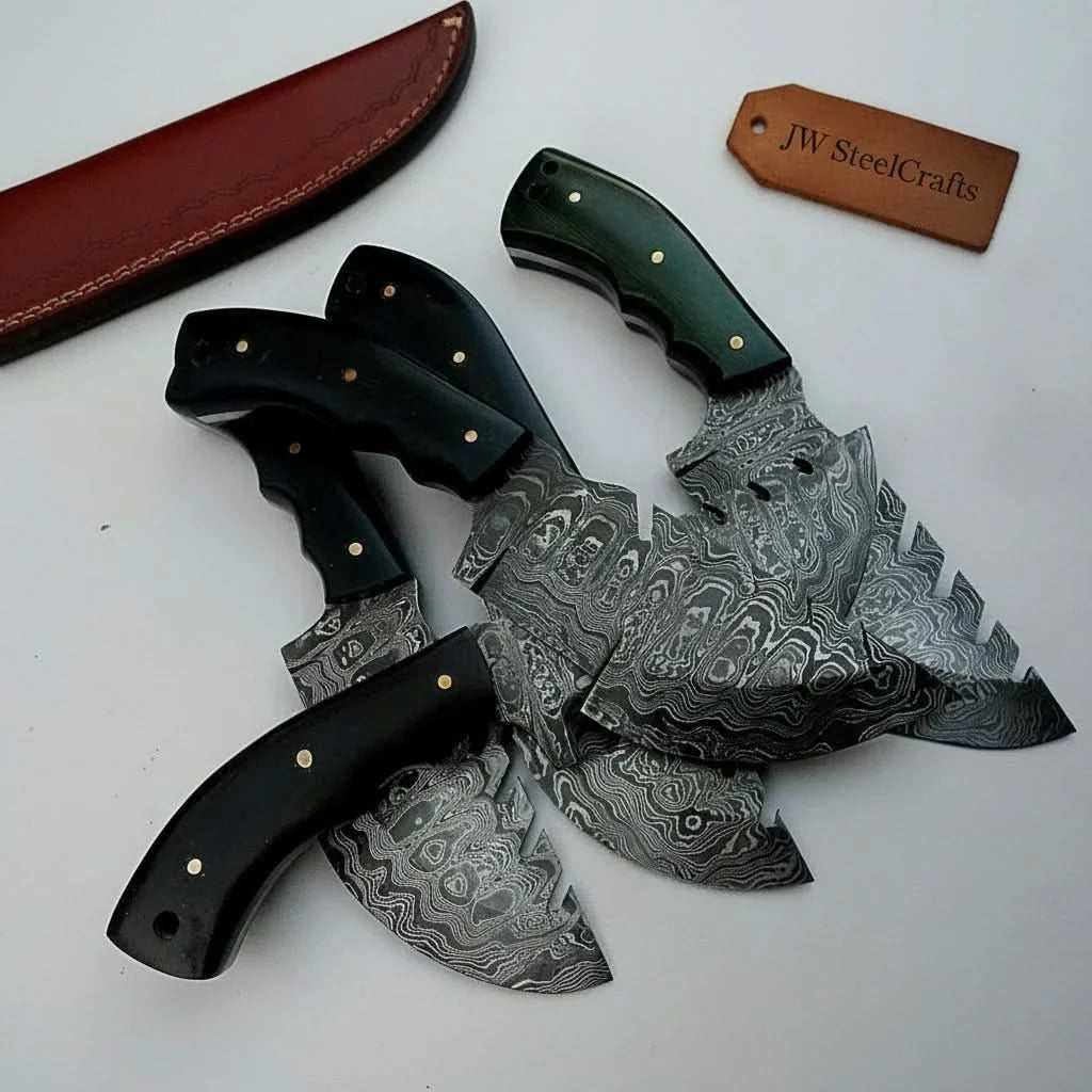 Custom Pattern-Welded Damascus Tracker Knives Collection (5 Knives) — Bushcraft &amp; Survival Set