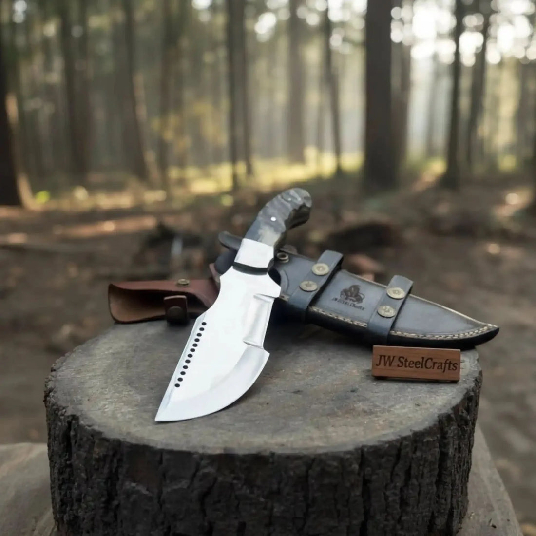 Handmade Carbon Steel Tracker Knife – Ram Horn or Wendi Wood Handle | Heavy Duty Hunting &amp; Camping Knife | JW SteelCrafts