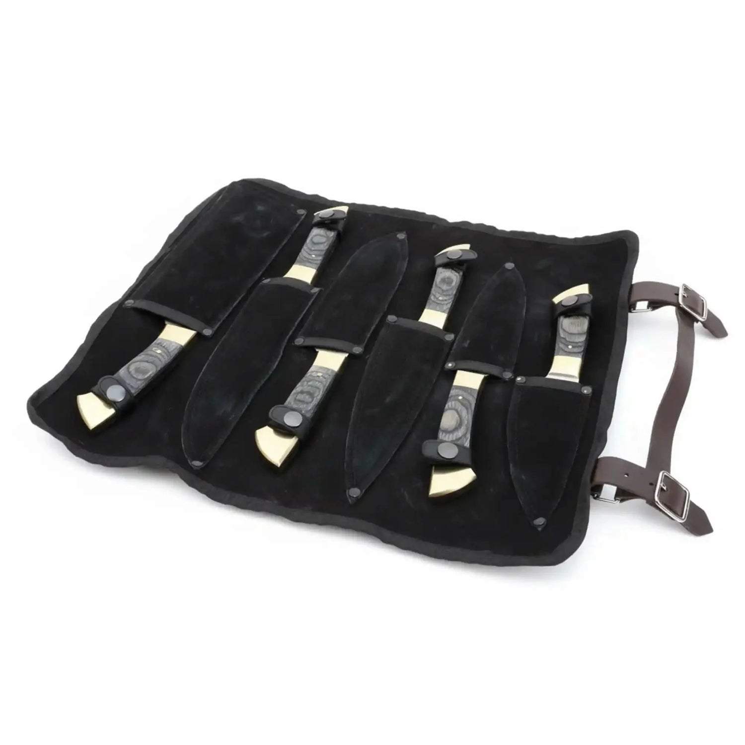 440c stainless steel Kitchen Knives Set With Beautiful Leather Roll Kit DK-0091