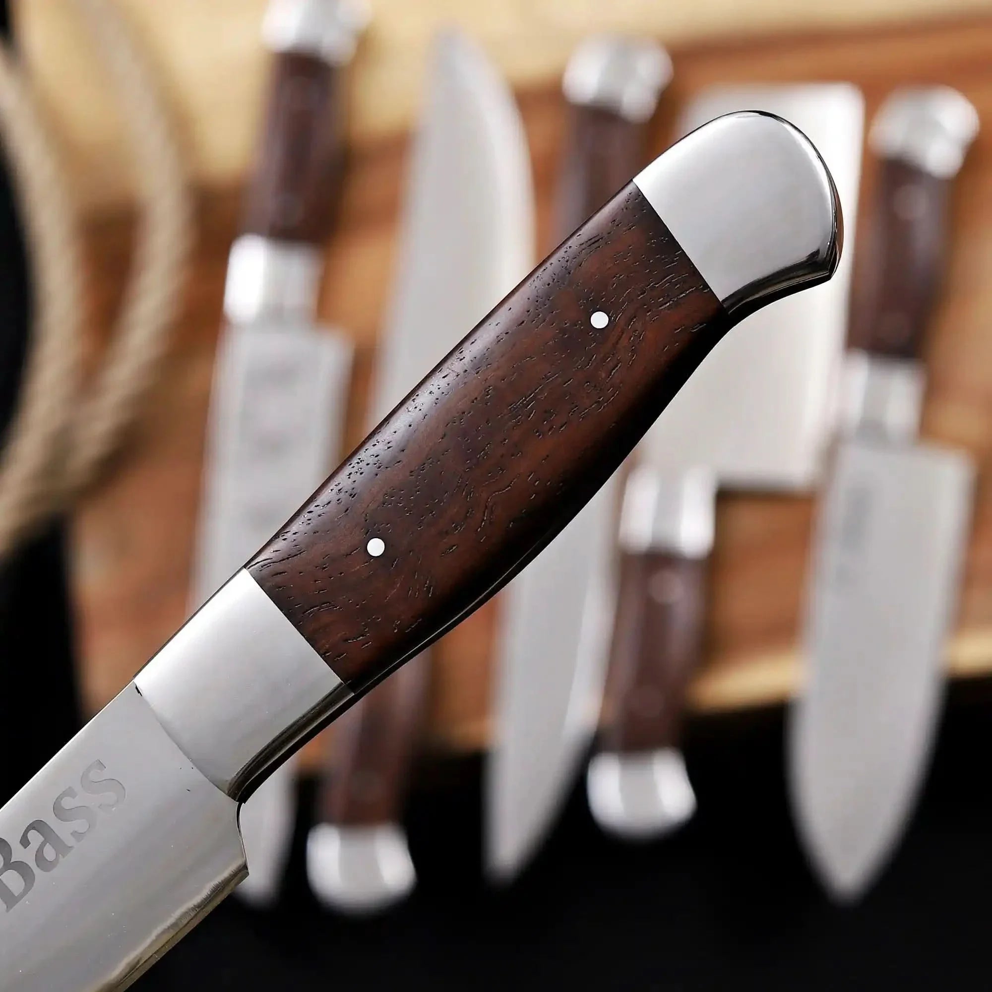 Handmade 6 Piece Chef Knife Set with Leather Roll – Full Tang Kitchen Knives Set with Cleaver, Chef, Santoku, Utility &amp; Paring