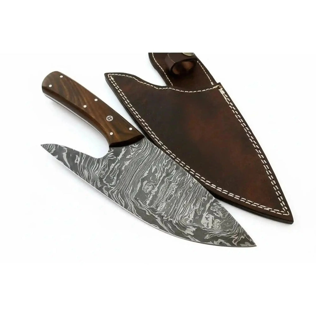 Handmade Fire Pattern Damascus Camp Utility Knife – 12” Fixed Blade with Rosewood Handle &amp; Leather Sheath