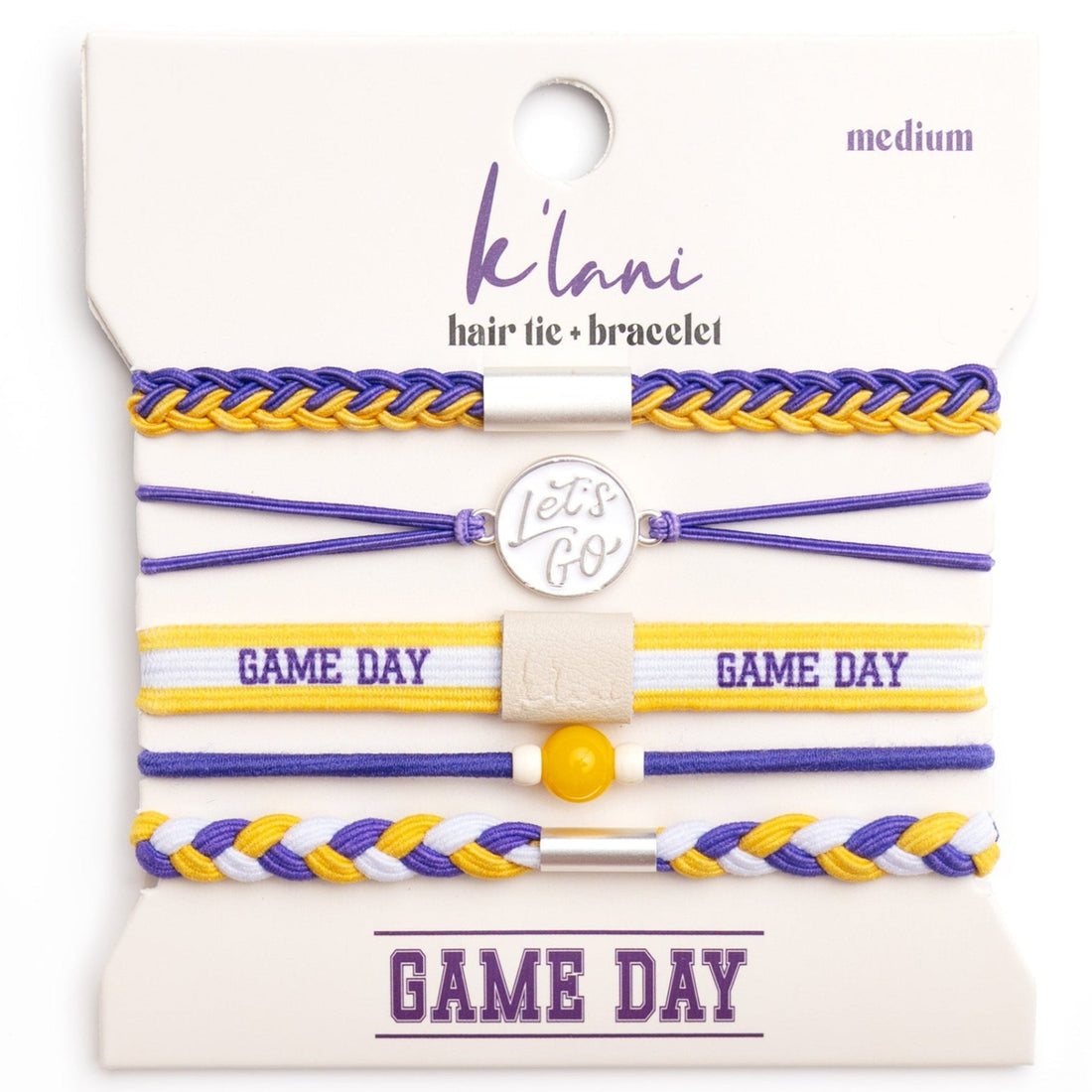 "Game Day" Purple &amp; Yellow Hair Tie Bracelets