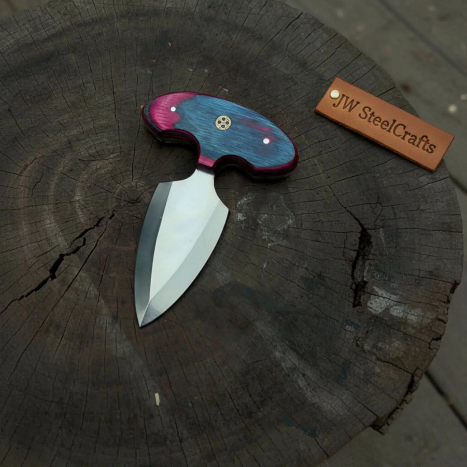 Handmade Push Dagger Double Edge T-Handle Knife Colored Pakka Wood Grip