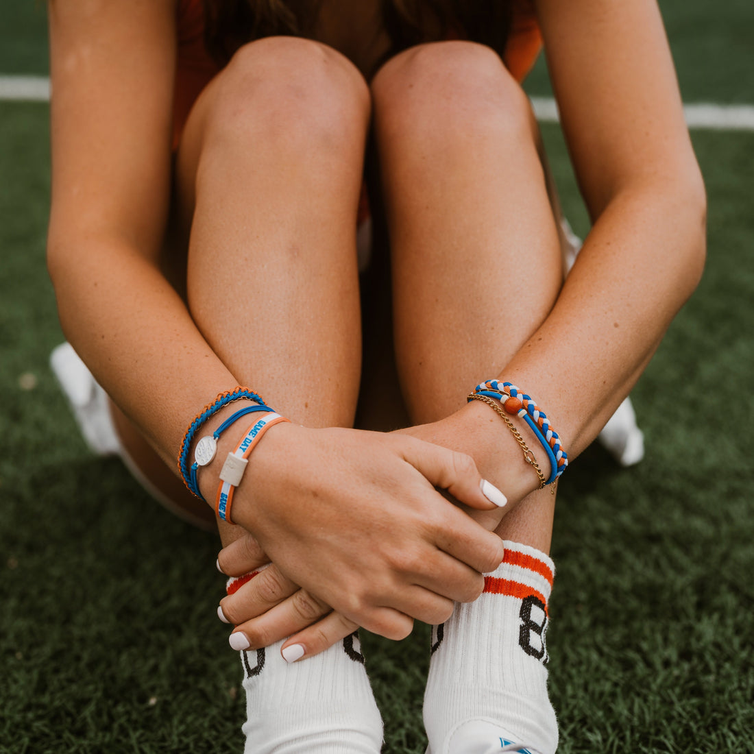 "Game Day" Blue &amp; Orange Hair Tie Bracelets