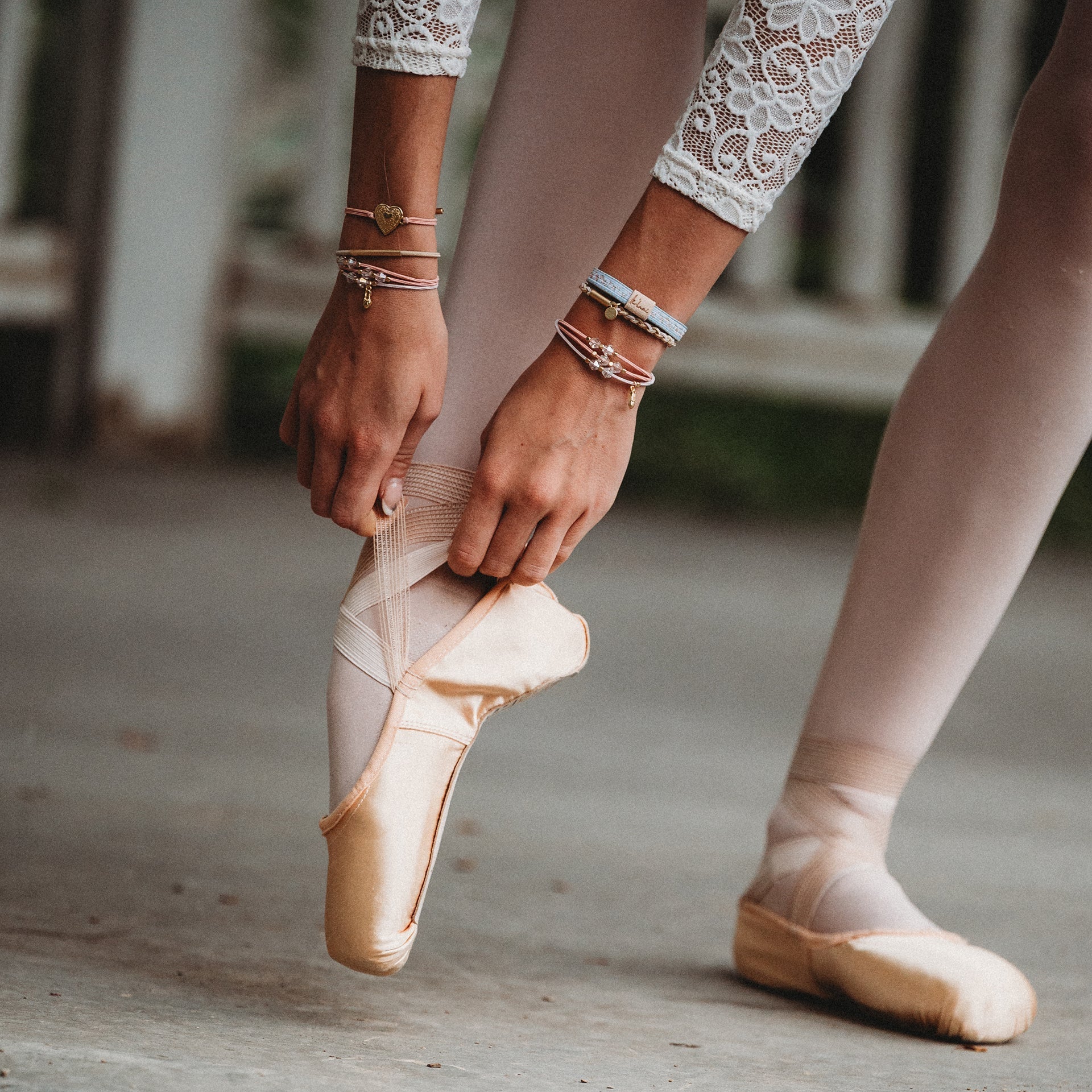 "Relevé" Pink Floral with Ballet Slipper Hair Tie Bracelets