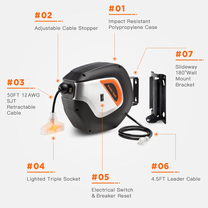 Retractable Extension Cord Reel-12AWG
