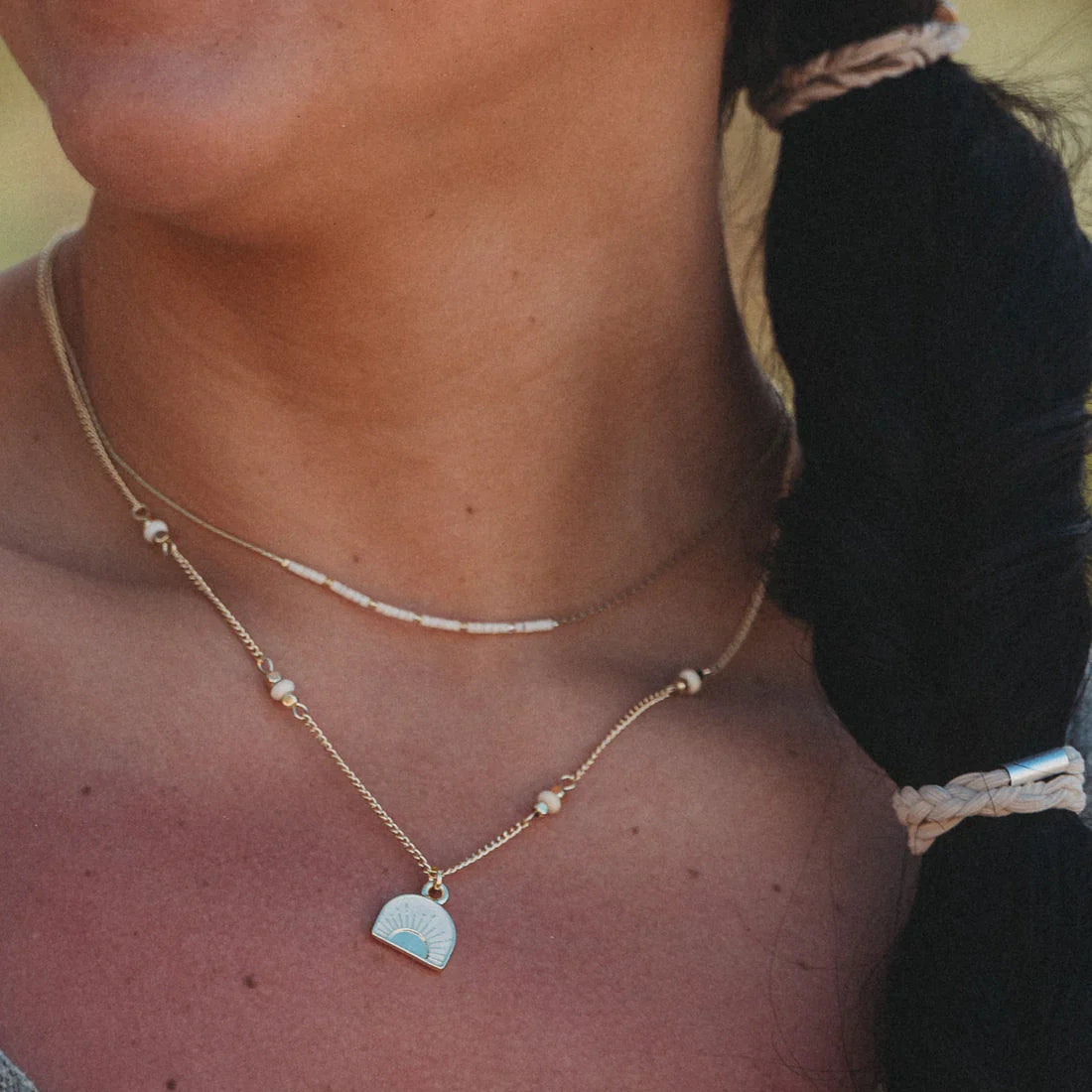 "Rise" Gold &amp; Cream Sunrise Necklace Set