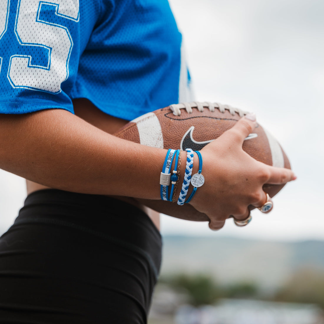 "Game Day" Blue &amp; White Hair Tie Bracelets