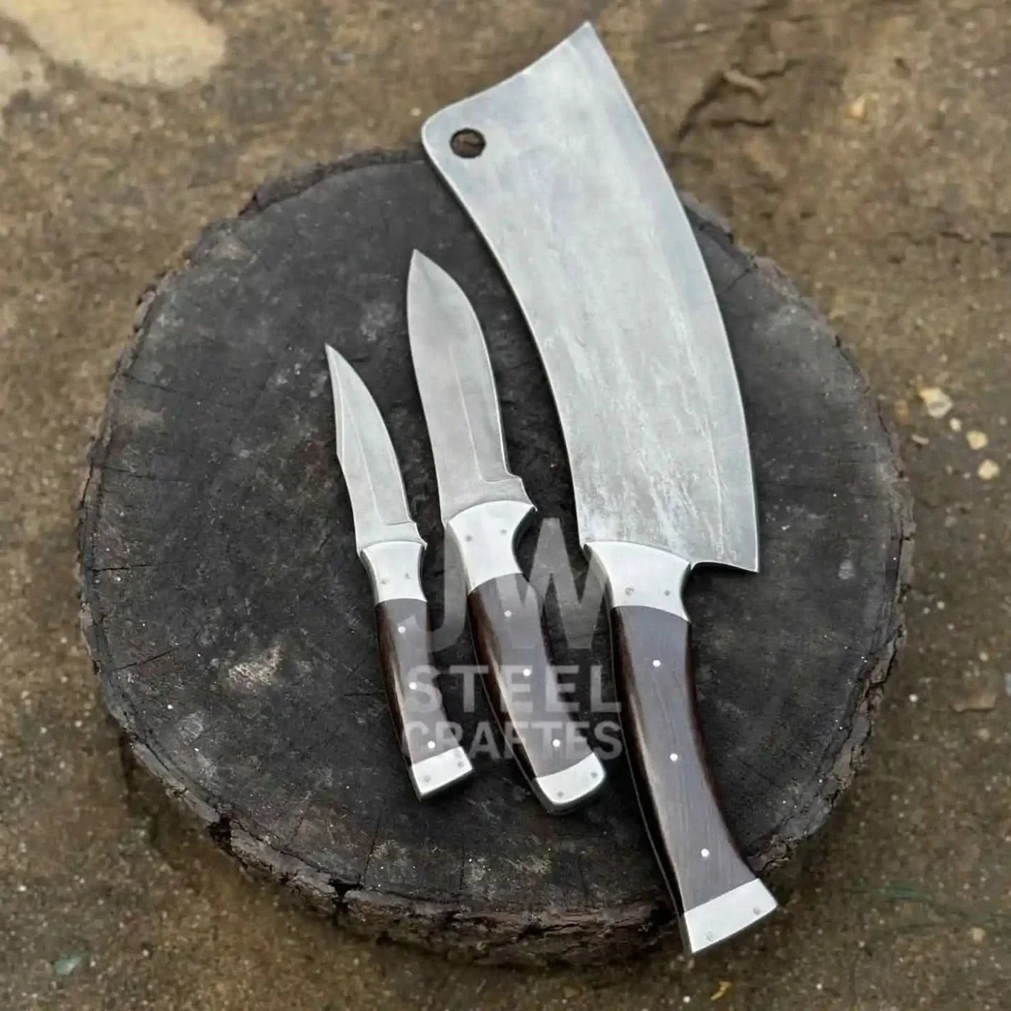 Hand-Forged 3-Piece Kitchen Knife Set with  Dark Rosewood Handles