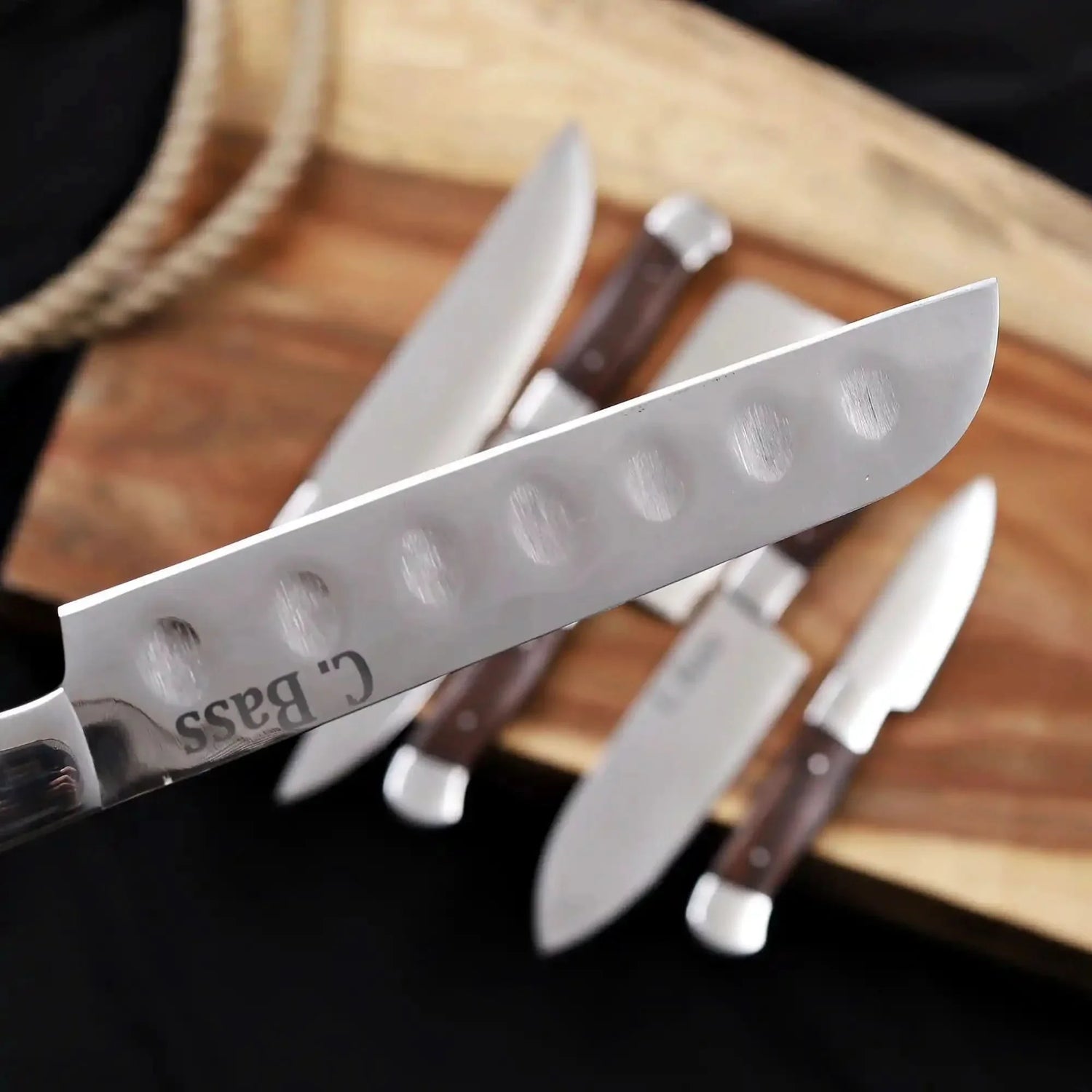 Handmade 6 Piece Chef Knife Set with Leather Roll – Full Tang Kitchen Knives Set with Cleaver, Chef, Santoku, Utility &amp; Paring