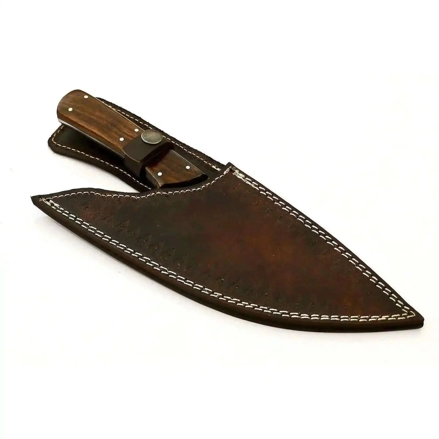 French-Style Damascus Chef Carving Knife – Fire Pattern Blade, 10" Overall, Rosewood Handle with Mosaic &amp; Brass Pins