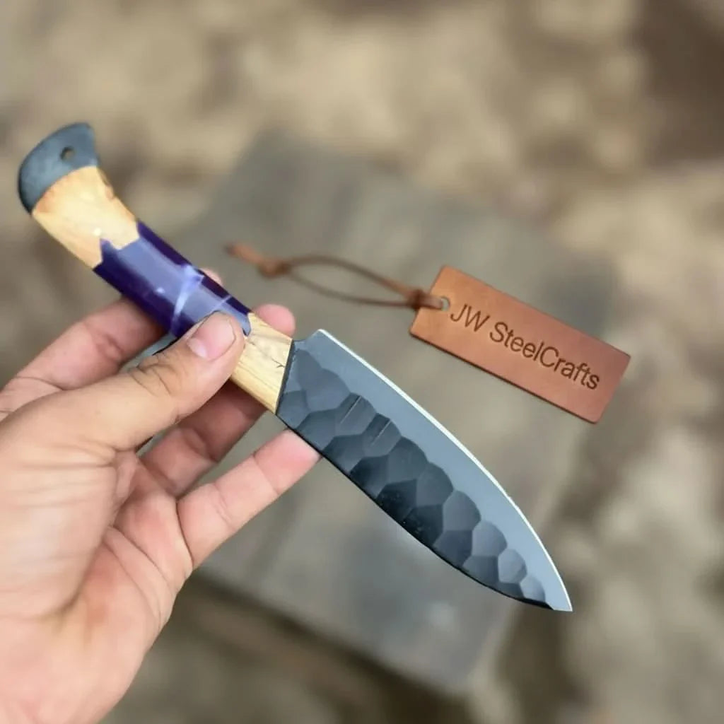 5-Piece Hand-Forged Chef Knives Set – Black Blades, Purple Resin &amp; Olive Wood Handles