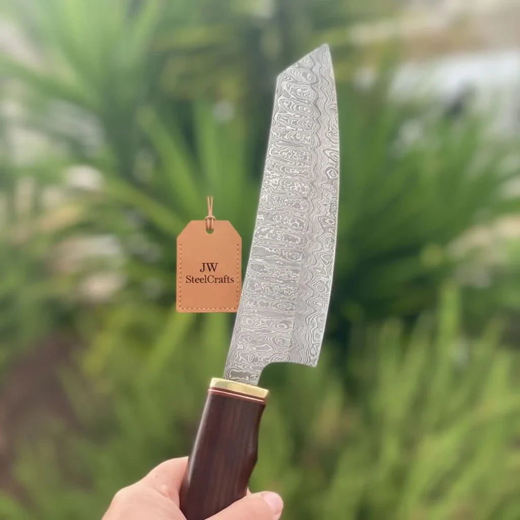 8” Ladder Pattern Damascus Gyuto Chef Knife with Rosewood Handle &amp; Brass Bolster